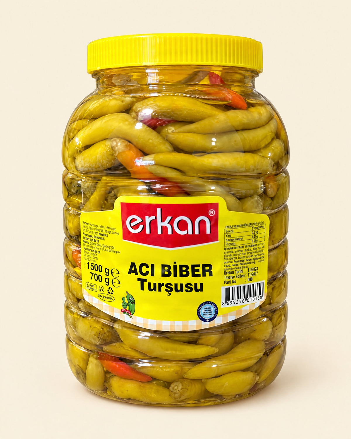 Erkan Scharfe Peperoni eingelegt 1500 g – Acı Biber Turşusu