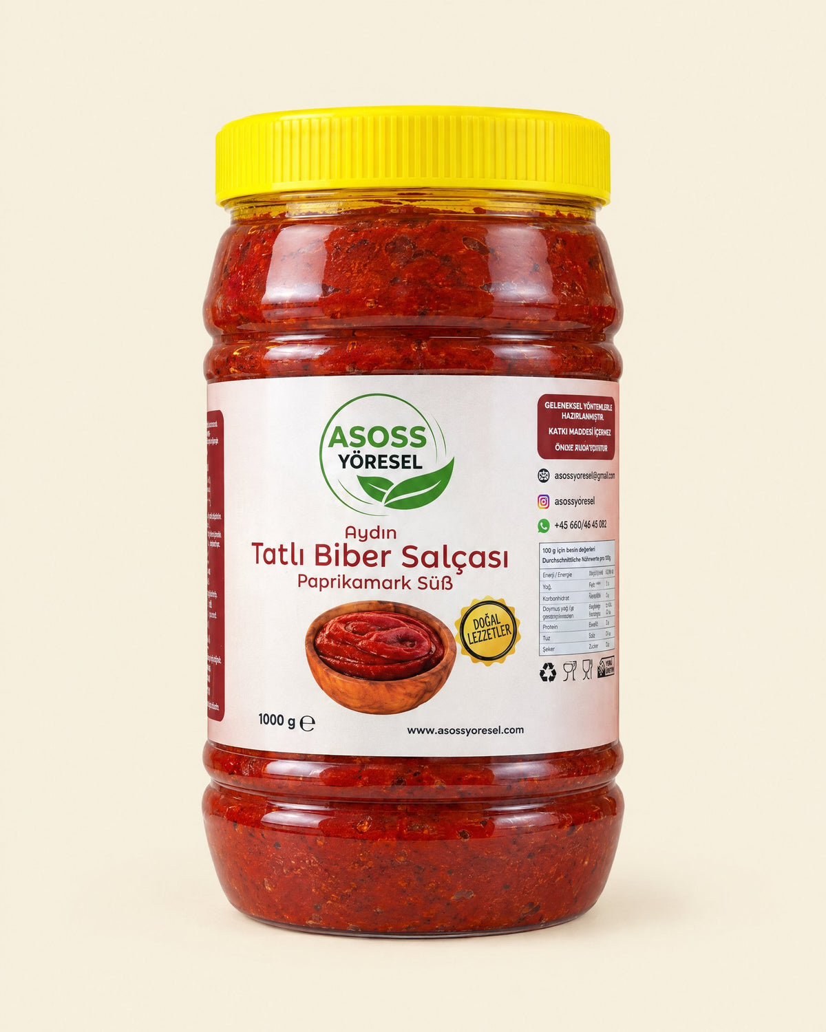 Asoss Mildes Paprikamark 1000 g – Aydın Tatlı Biber Salçası