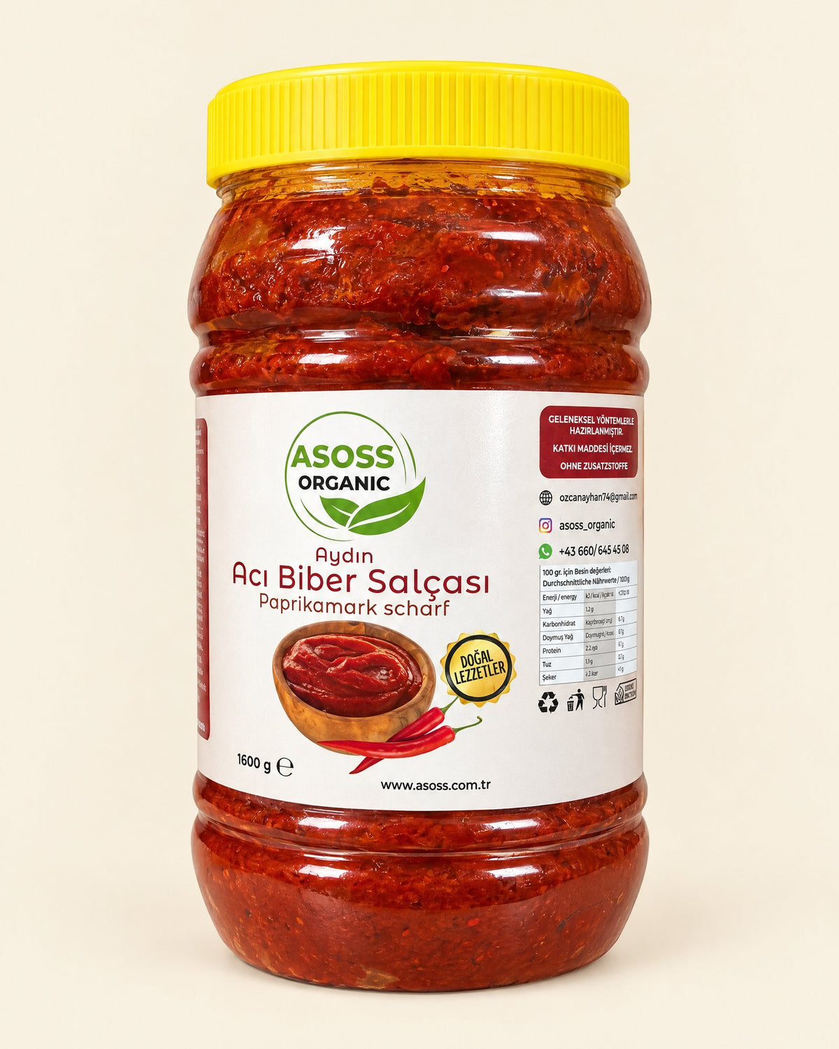 Asoss Scharfes Paprikamark 1000 g – Aydın Acı Biber Salçası