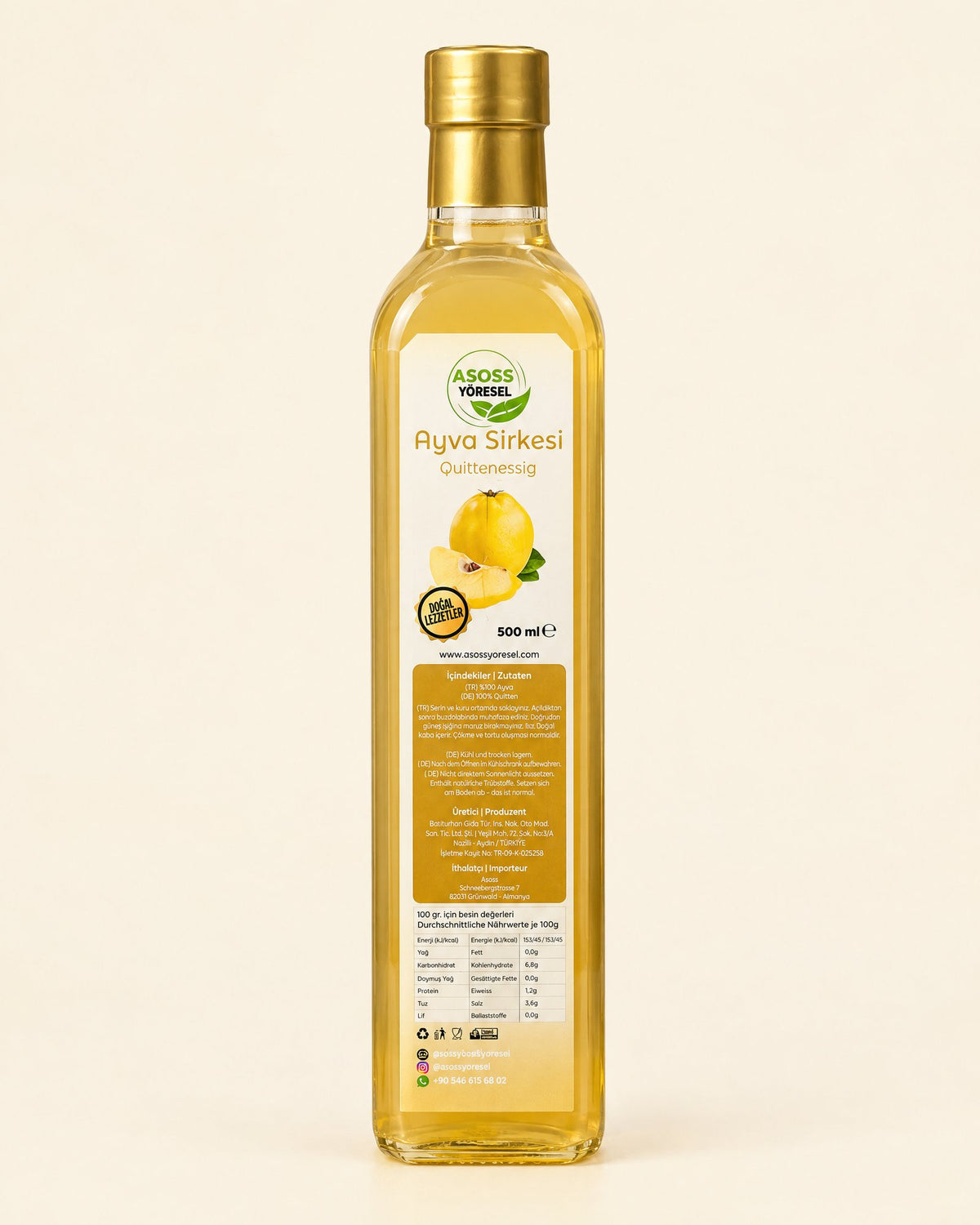 Asoss Quittenessig 500 ml – Ayva Sirkesi