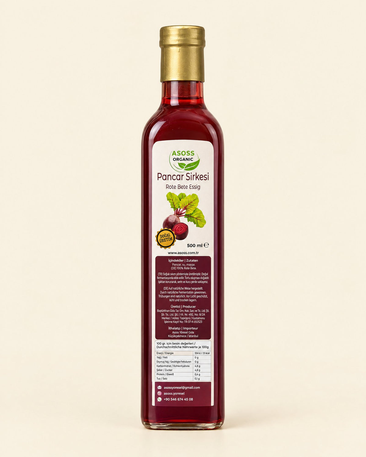 Asoss Rote-Bete-Essig 500 ml – Pancar Sirkesi