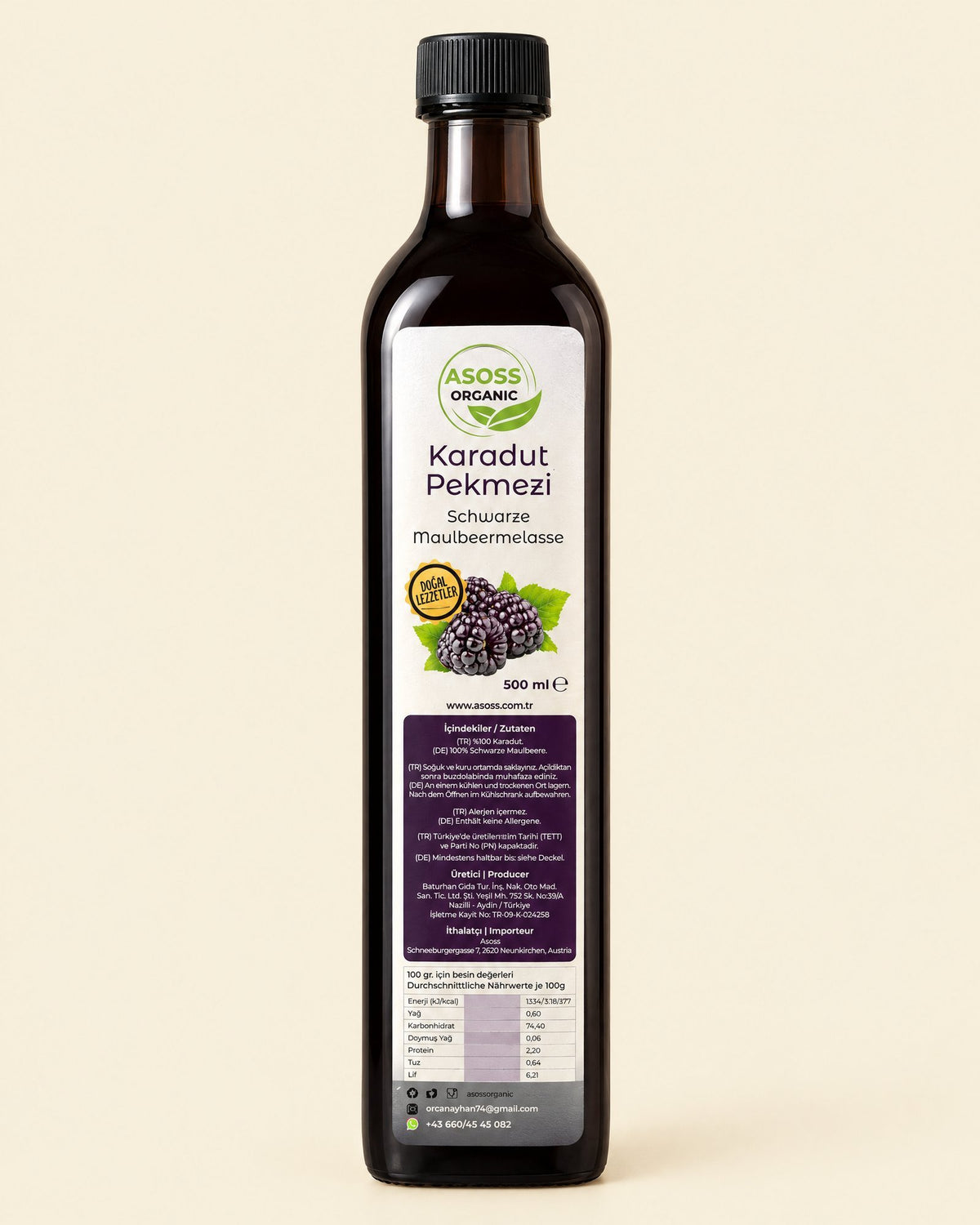 Asoss Schwarzmaulbeer-Melasse 500 ml – Karadut Pekmezi